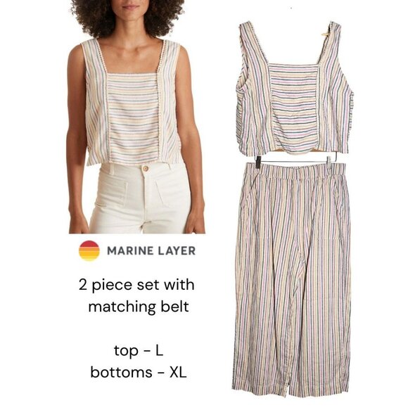 Marine Layer Stella Rainbow Stripe Tank Top & Crop Wide-Leg Pants Set XL - Picture 1 of 16